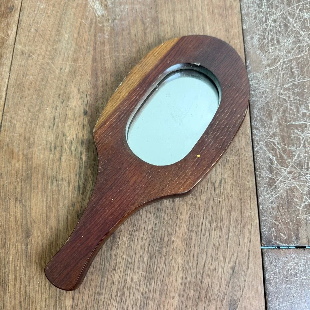 Vintage Antique Solid Wood Handmade Handheld Mirror‎